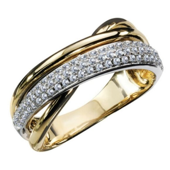 18k yellow gold plated Two Tone 925 Silver Ring - Picture 1 of 1